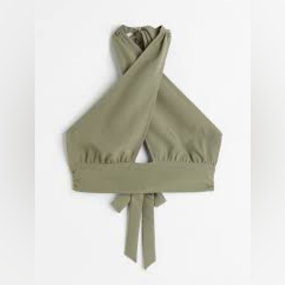 H&M DIVIDED Army Green Crossfront Halterneck Crop Top Size M